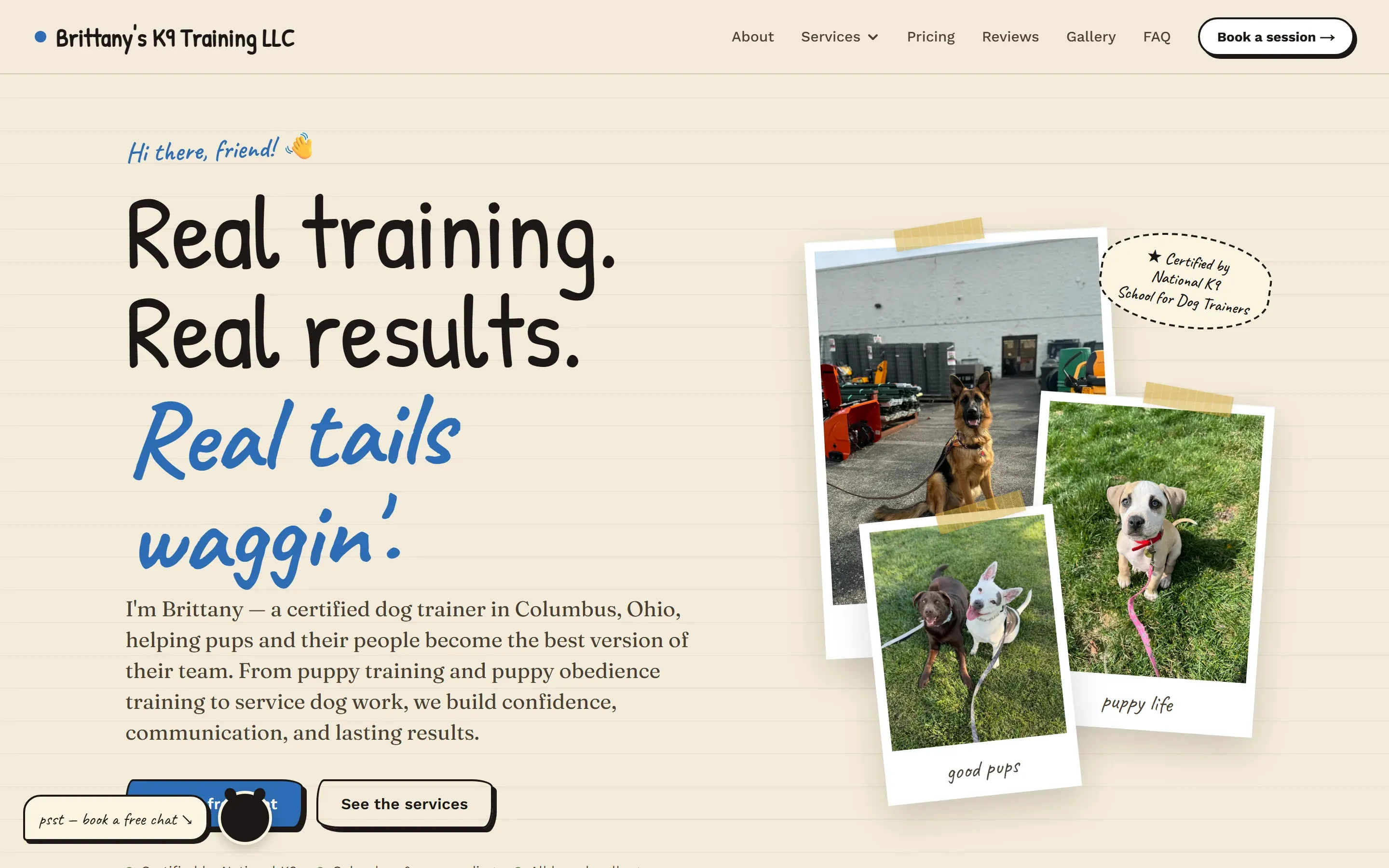 Brittany's K9 Training — website screenshot