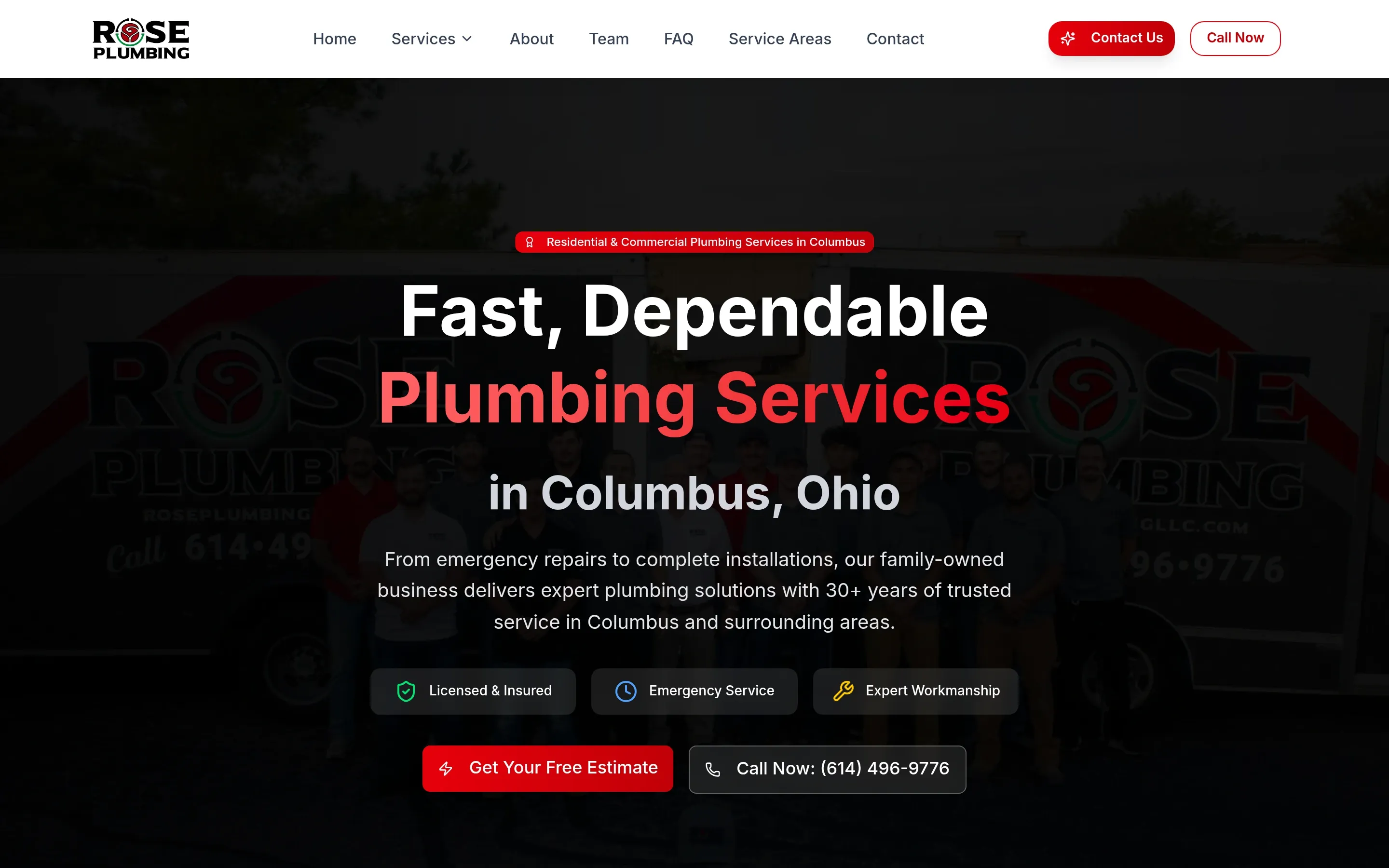 Rose Plumbing — website screenshot